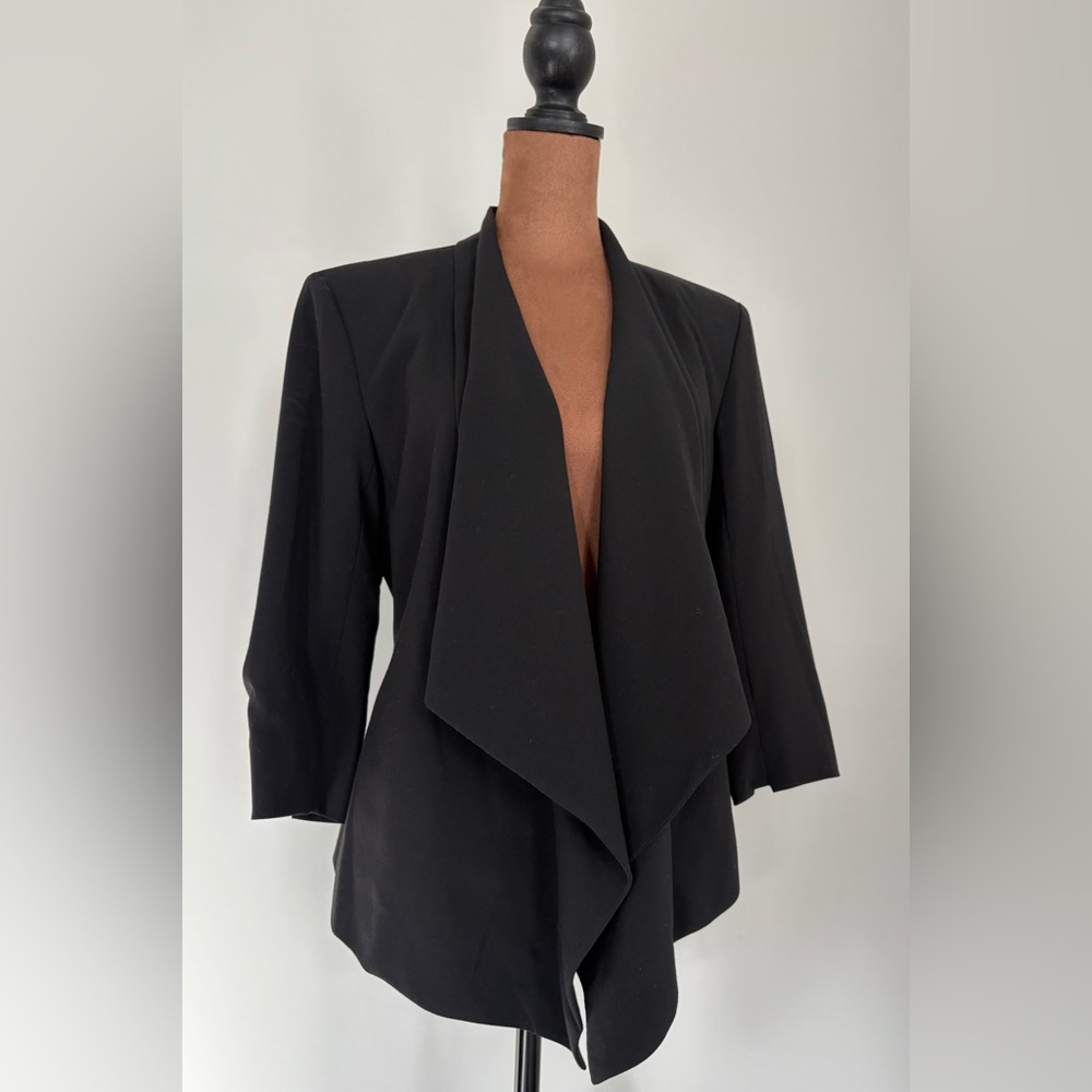 Kenneth Cole Black Draped Open Front Blazer Ruched Sleeve S
